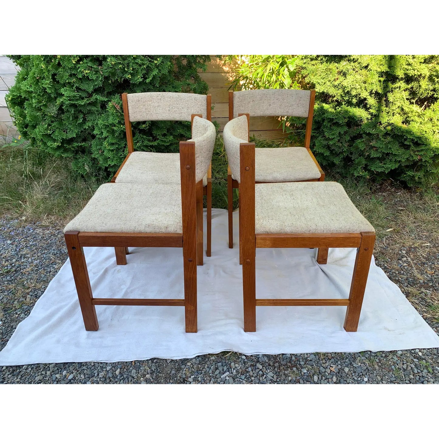 D-Scan Mid-Century Modern Upholstered Teak Dining Chairs - Set of 4