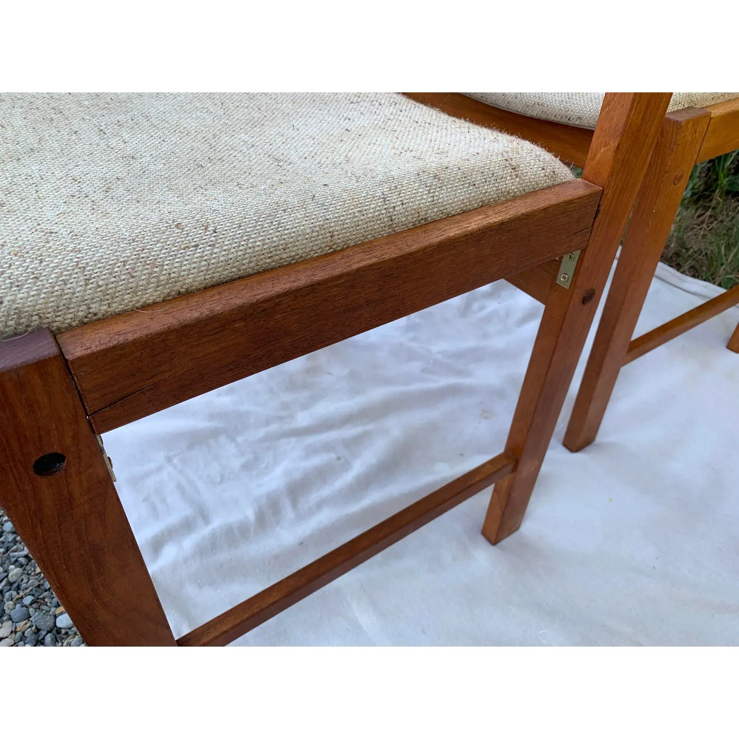 D-Scan Mid-Century Modern Upholstered Teak Dining Chairs - Set of 4