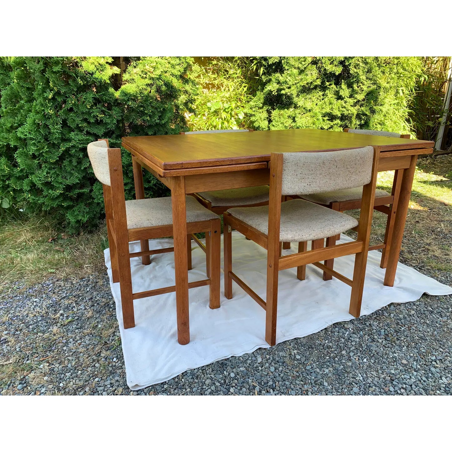 D-Scan Mid-Century Modern Upholstered Teak Dining Chairs - Set of 4