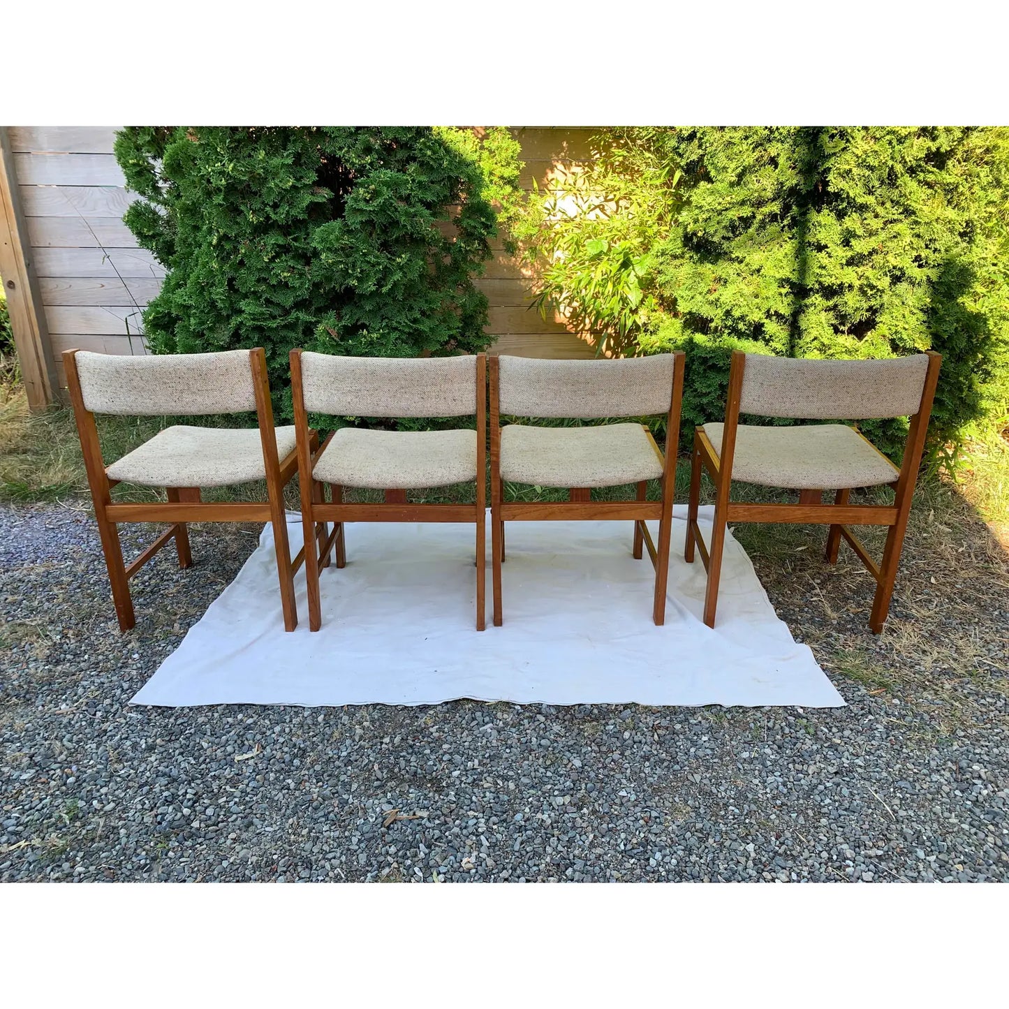 D-Scan Mid-Century Modern Upholstered Teak Dining Chairs - Set of 4