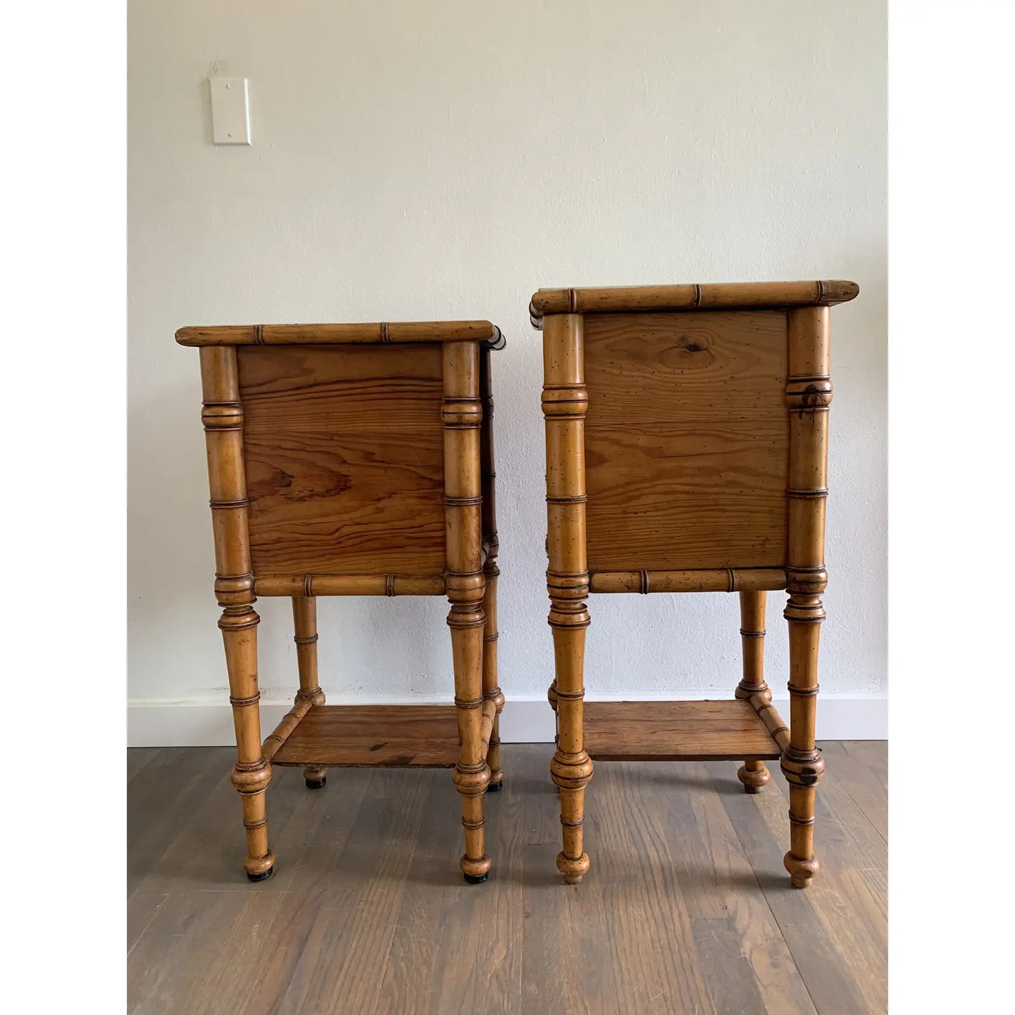 Early 20th Century French Colonial Fir and Marble Safari Style Side Tables - Set of 2