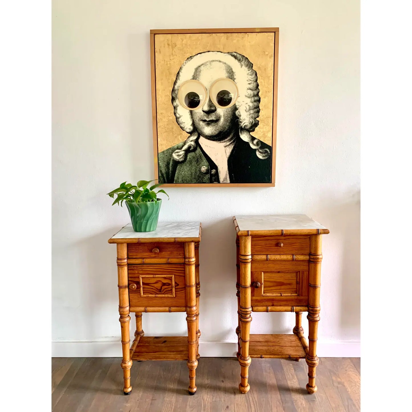Early 20th Century French Colonial Fir and Marble Safari Style Side Tables - Set of 2