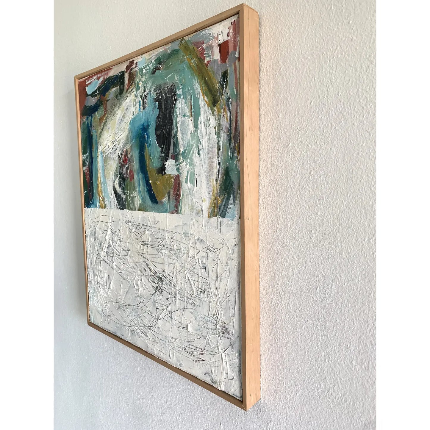 Framed Contemporary Abstract Expressionist Acrylic Painting on Canvas