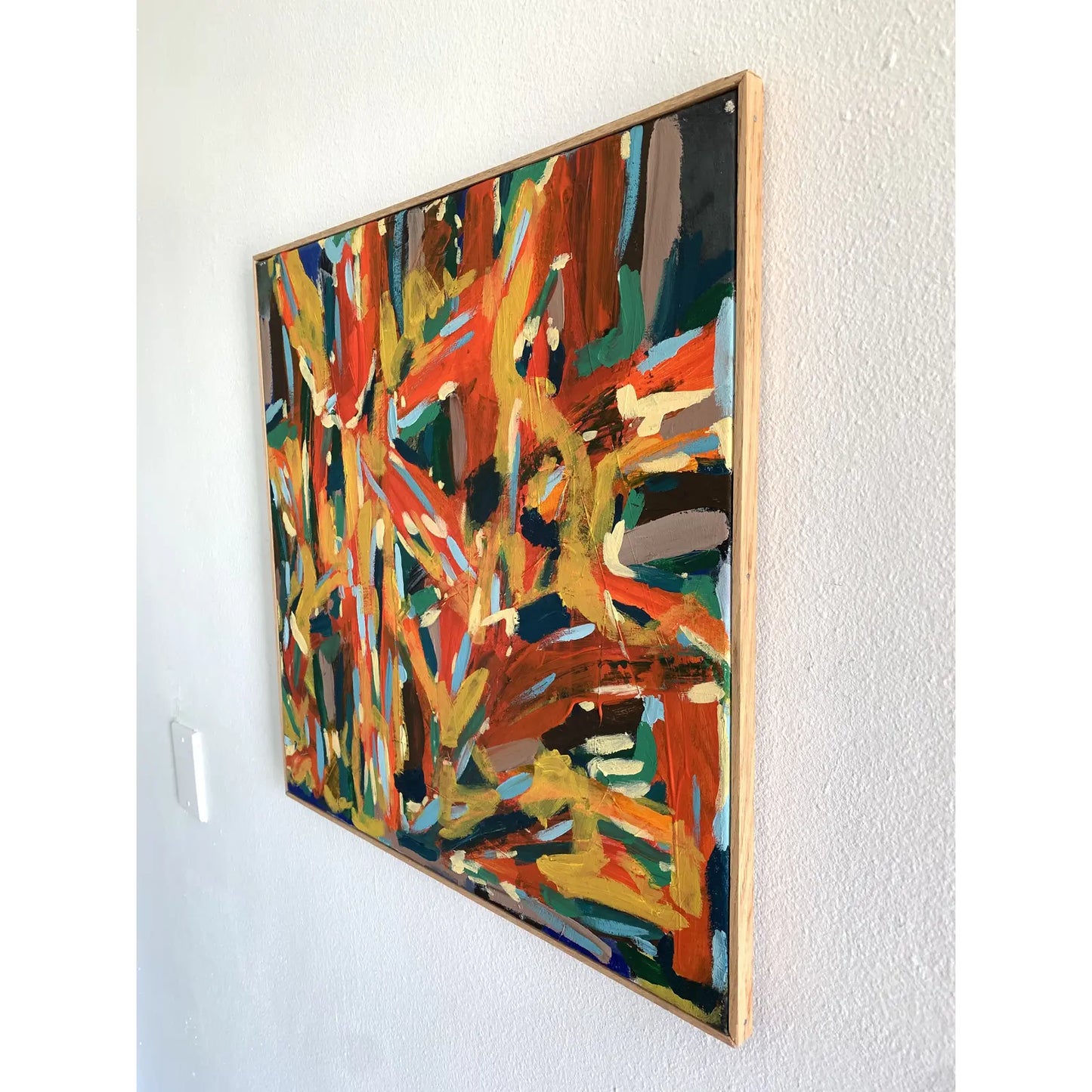 Framed Contemporary Abstract Expressionist Acrylic Painting on Canvas