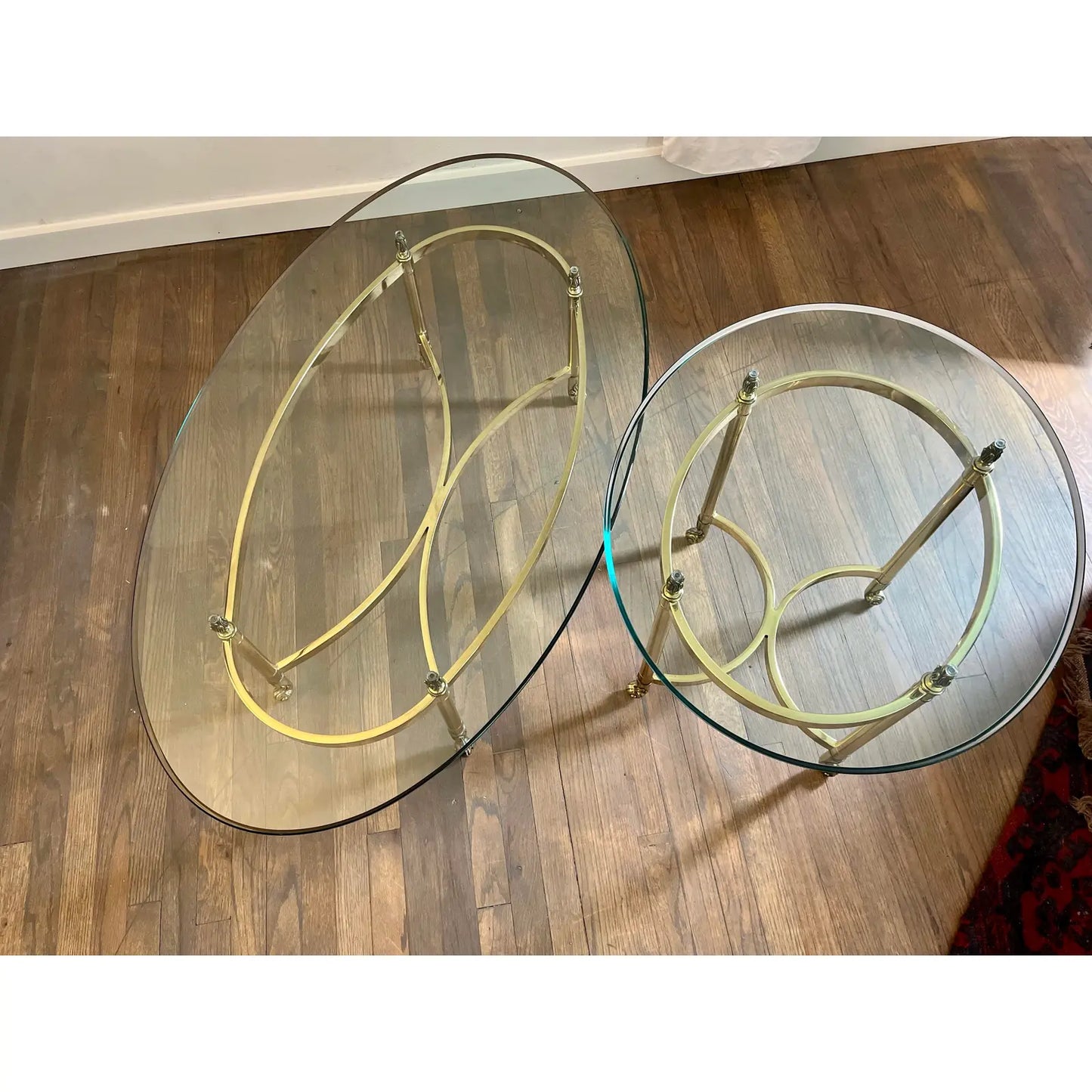 French Hollywood Regency Style Brass and Glass Coffee Tables - Set of 2