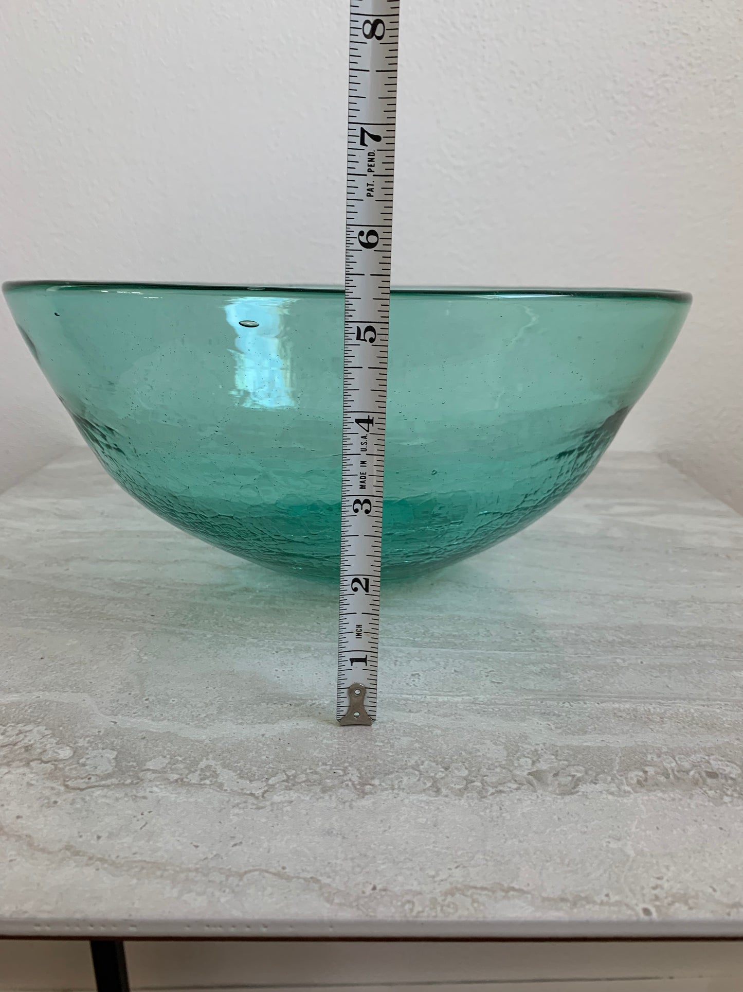 Tropical Turquoise Blown Crackled Glass Handmade Bowl