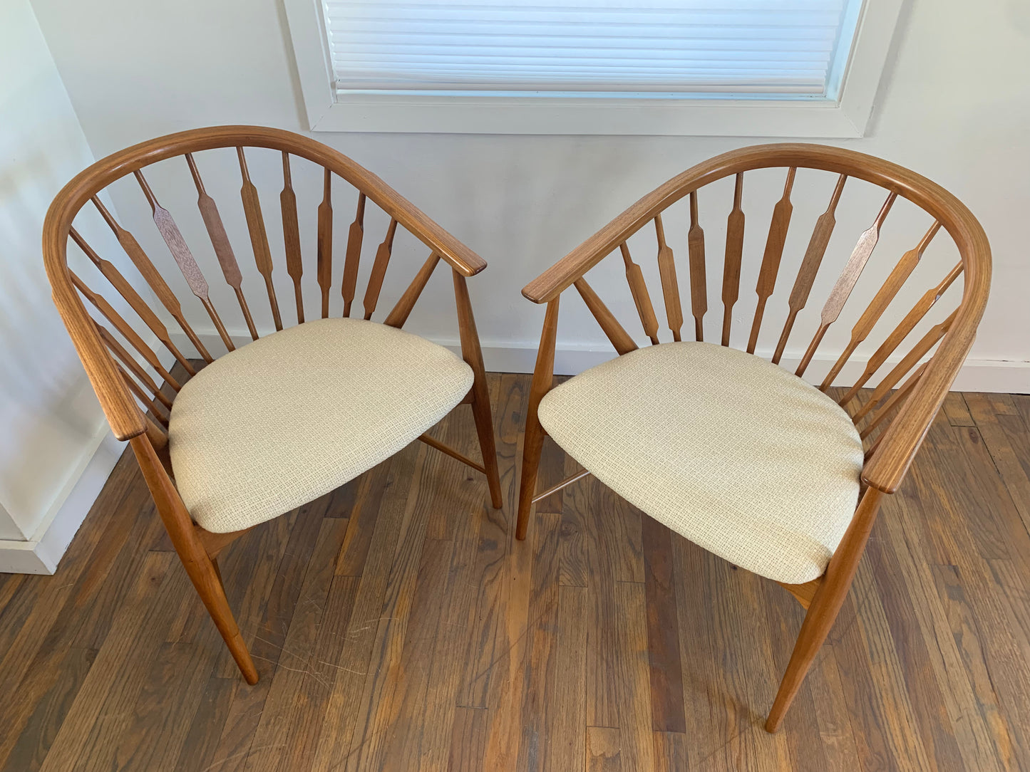 Mid-Century Modern Walnut Spindled Drexel Declaration Captain's Chairs - a Pair