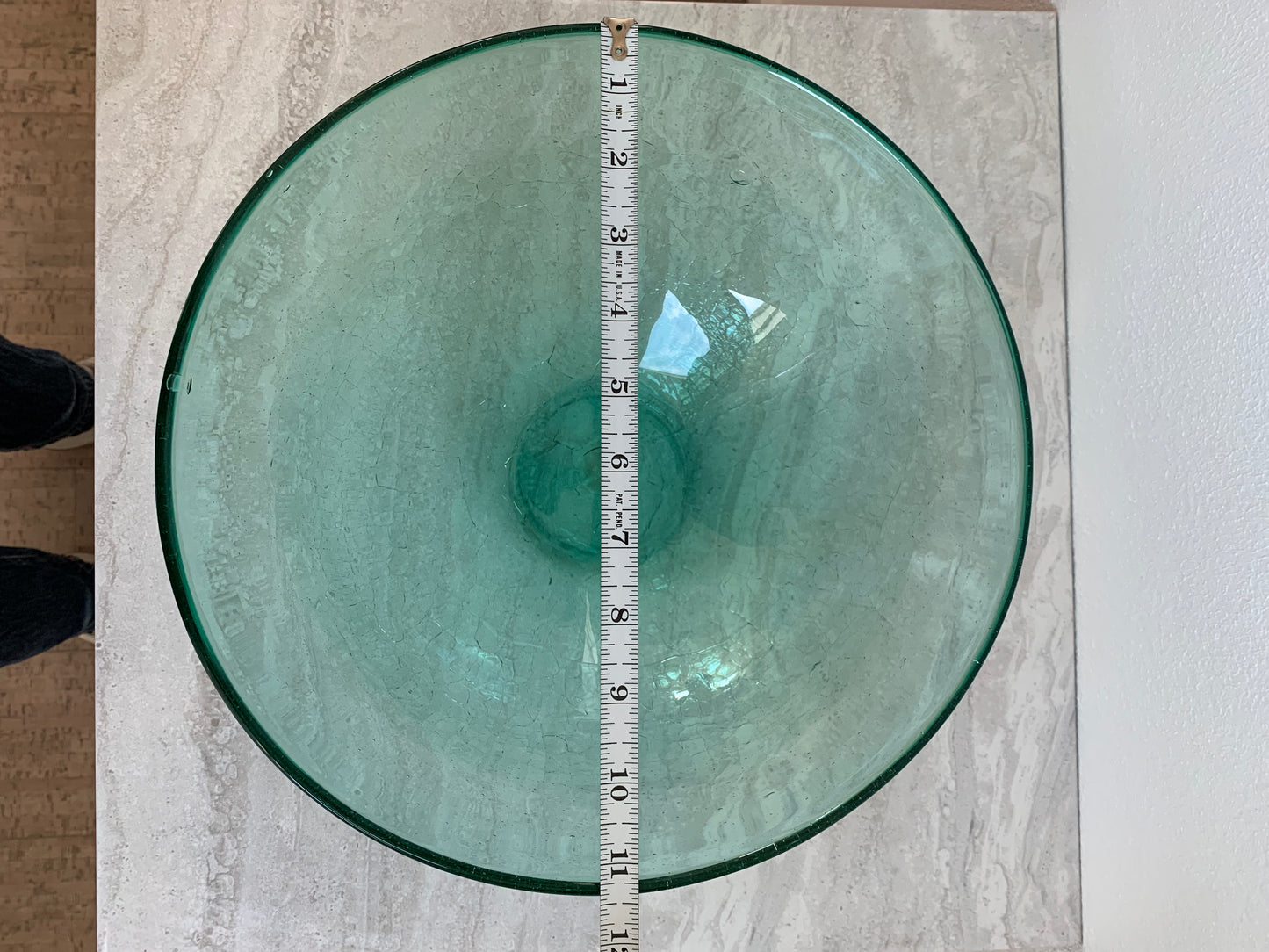 Tropical Turquoise Blown Crackled Glass Handmade Bowl