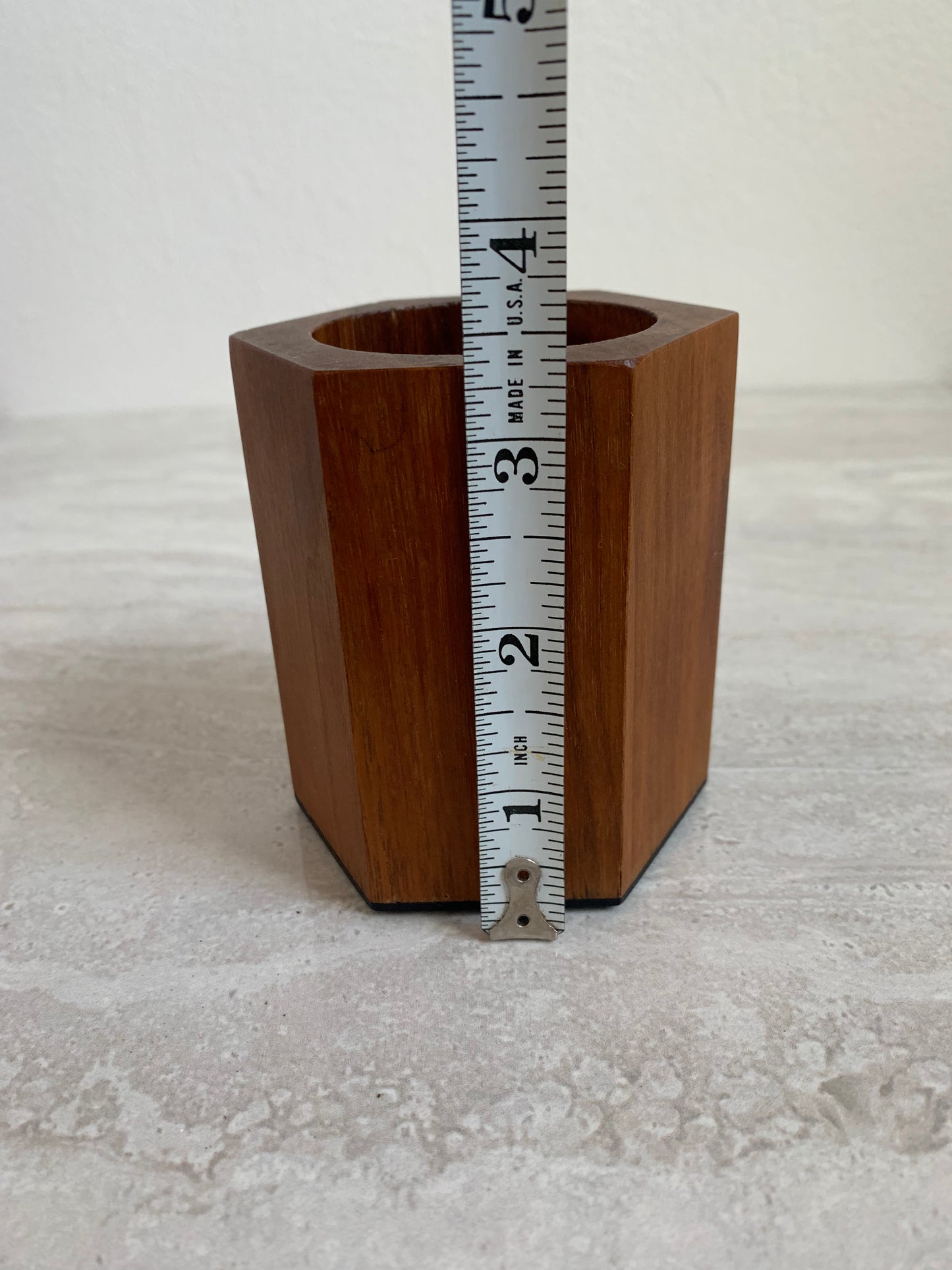 Mid-Century Modern Hexagonal Walnut Wood Storage Vessel