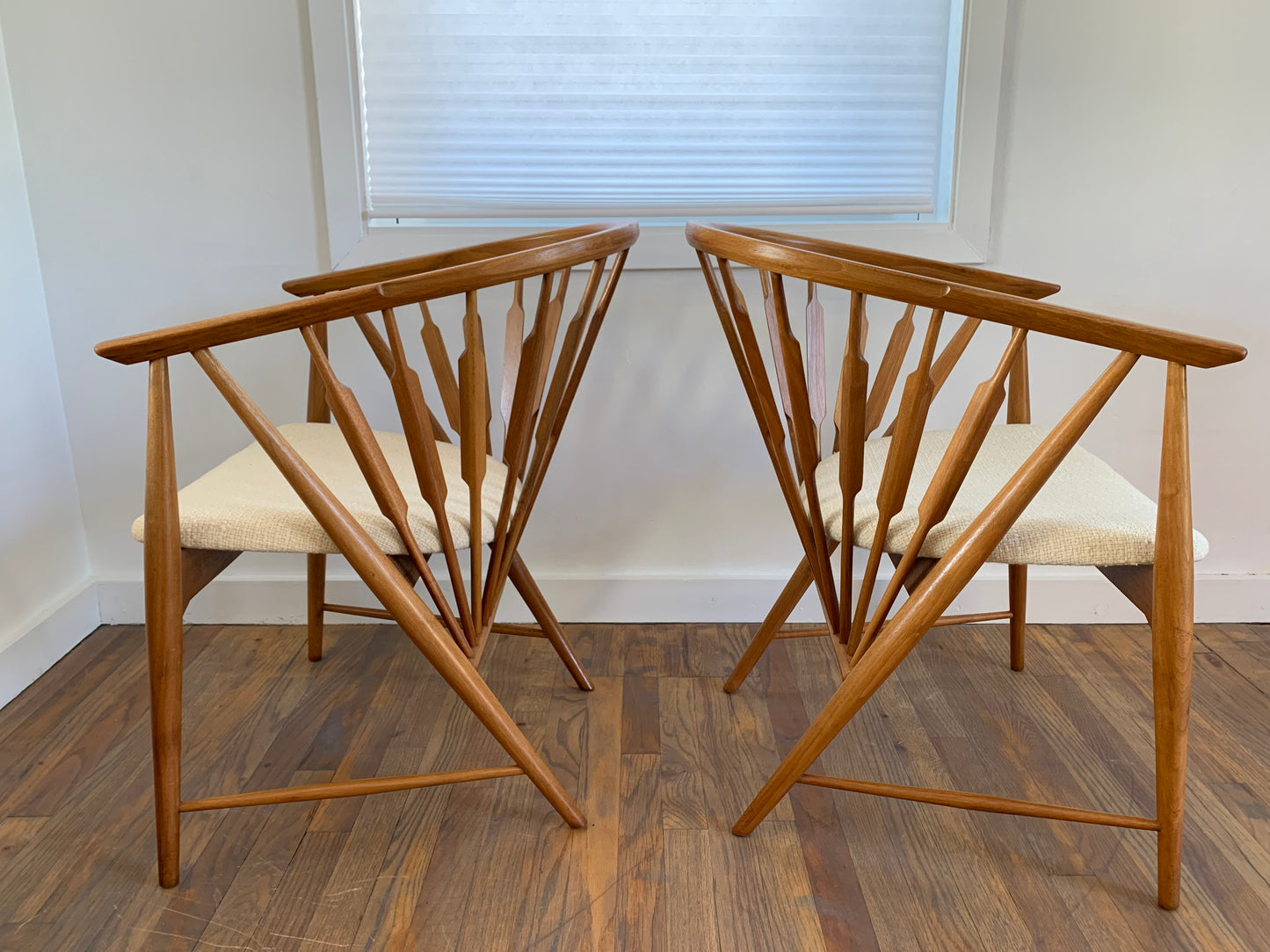 Mid-Century Modern Walnut Spindled Drexel Declaration Captain's Chairs - a Pair