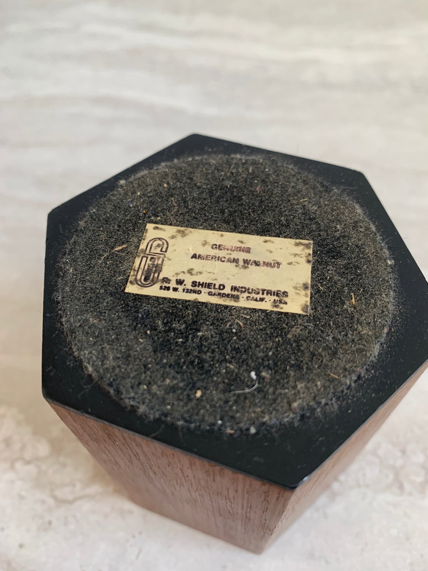 Mid-Century Modern Hexagonal Walnut Wood Storage Vessel