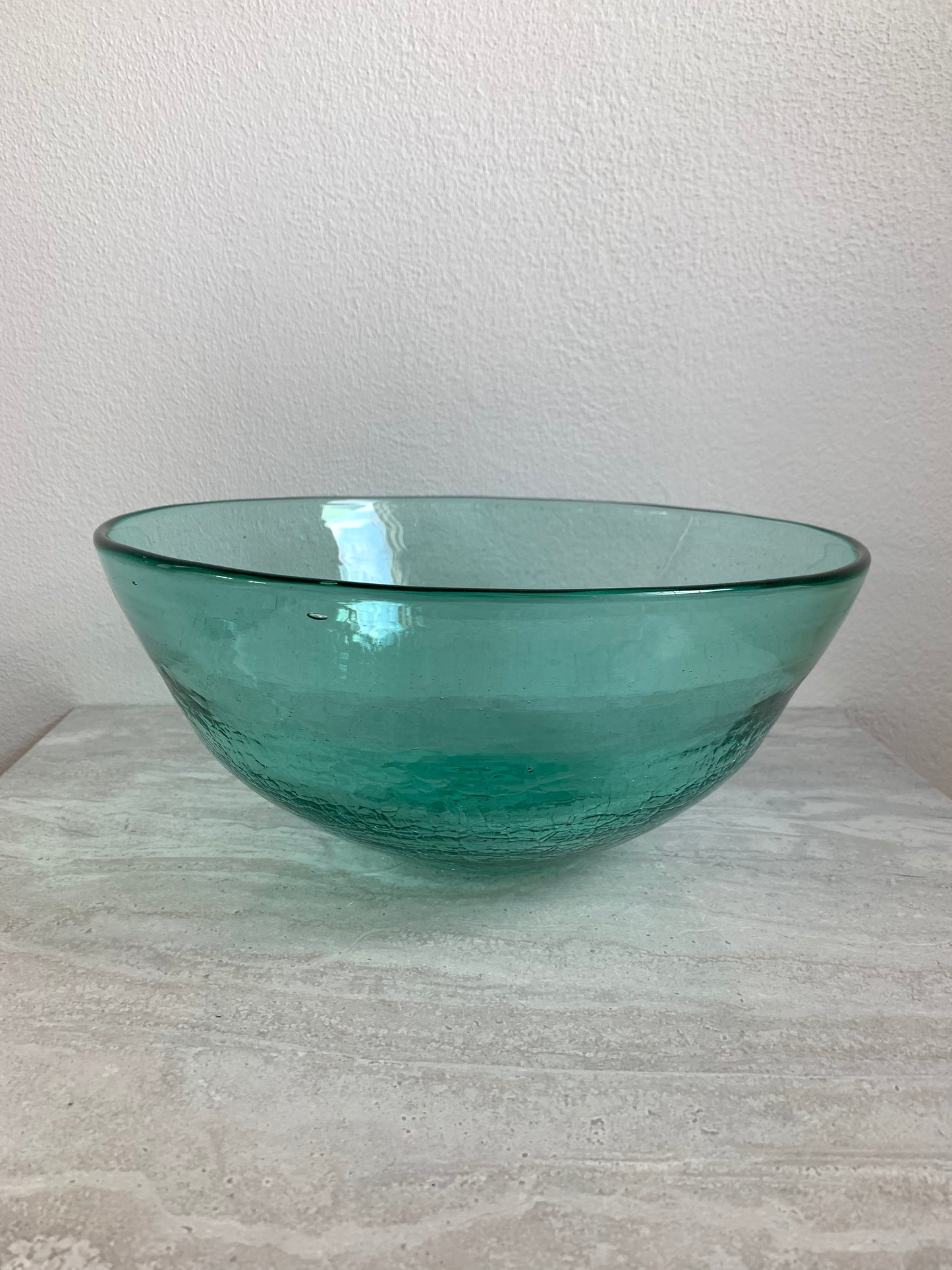 Tropical Turquoise Blown Crackled Glass Handmade Bowl