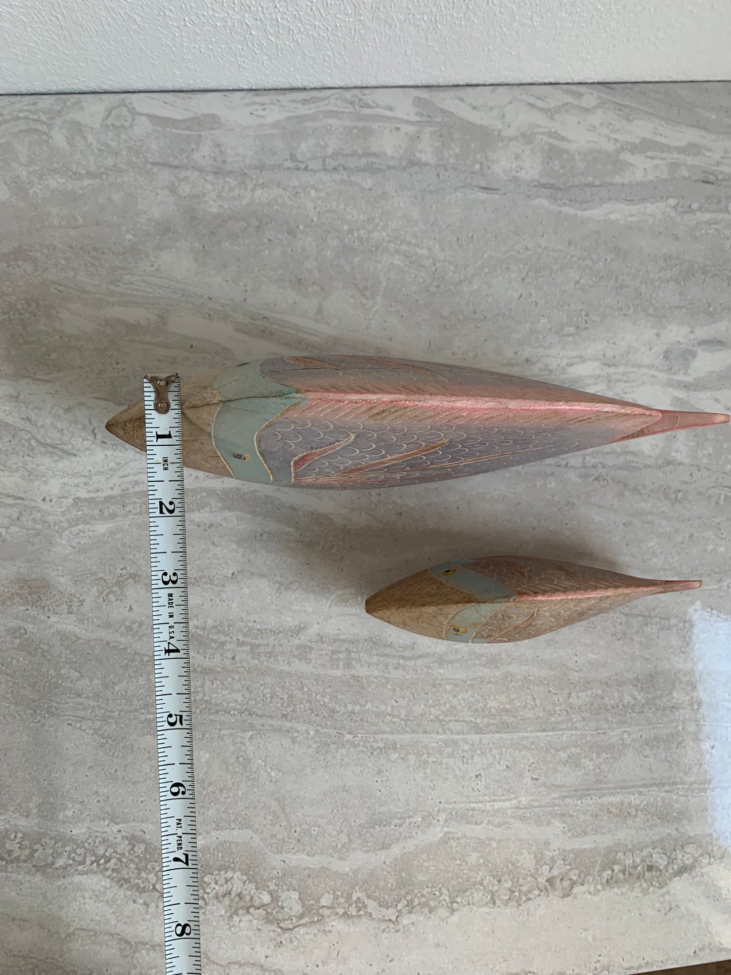 Vintage 1980s Teakwood Tropical Fish Sculptures Painted in Pastel