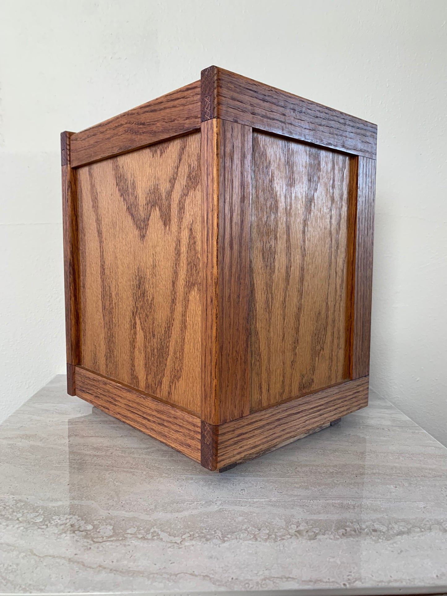 1980s Vintage Square Oak Japanese Style Container