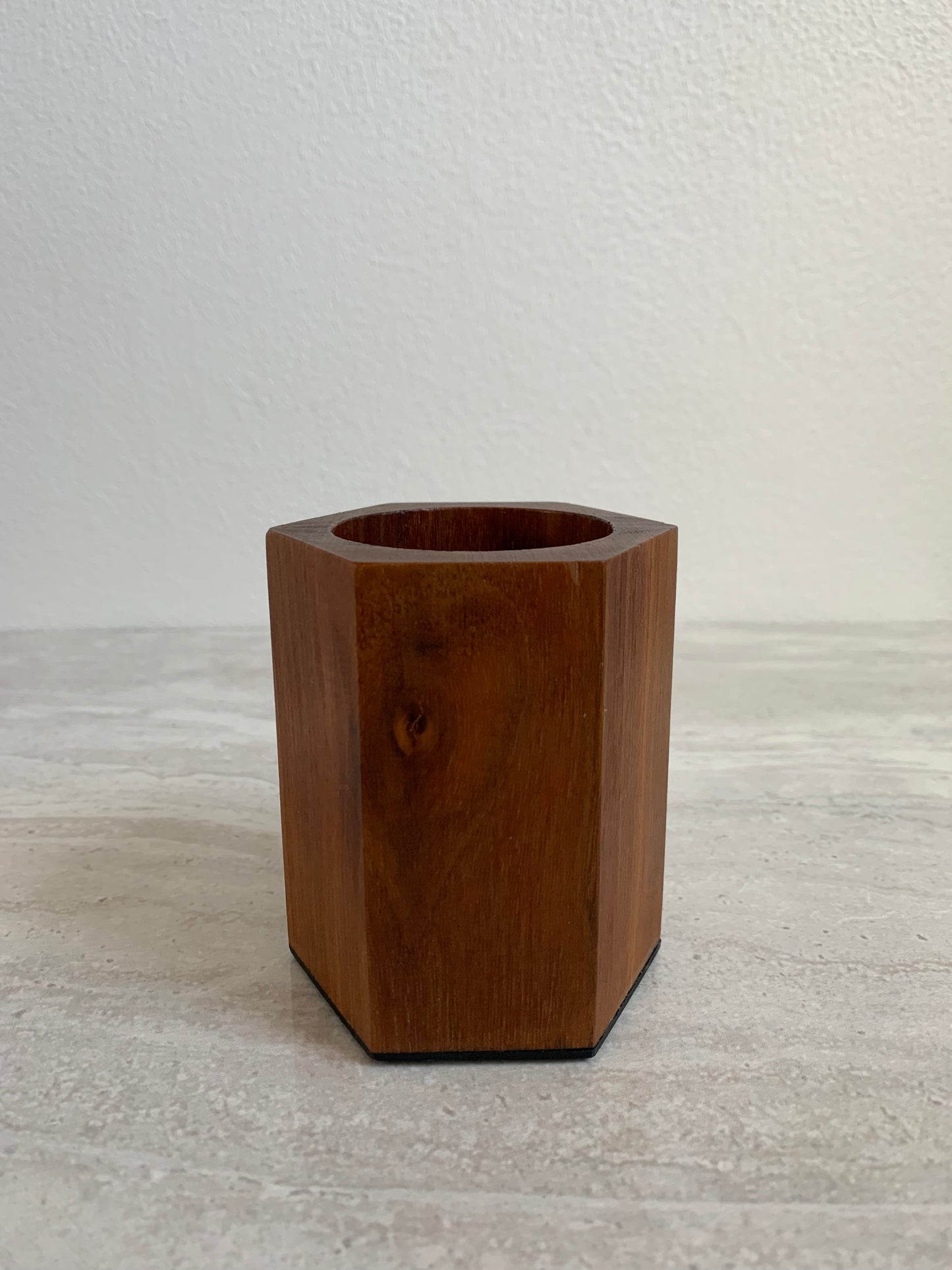 Mid-Century Modern Hexagonal Walnut Wood Storage Vessel