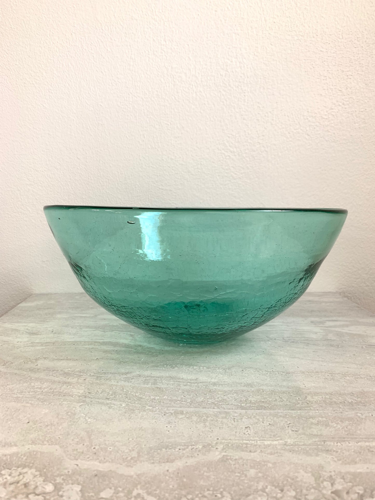 Tropical Turquoise Blown Crackled Glass Handmade Bowl