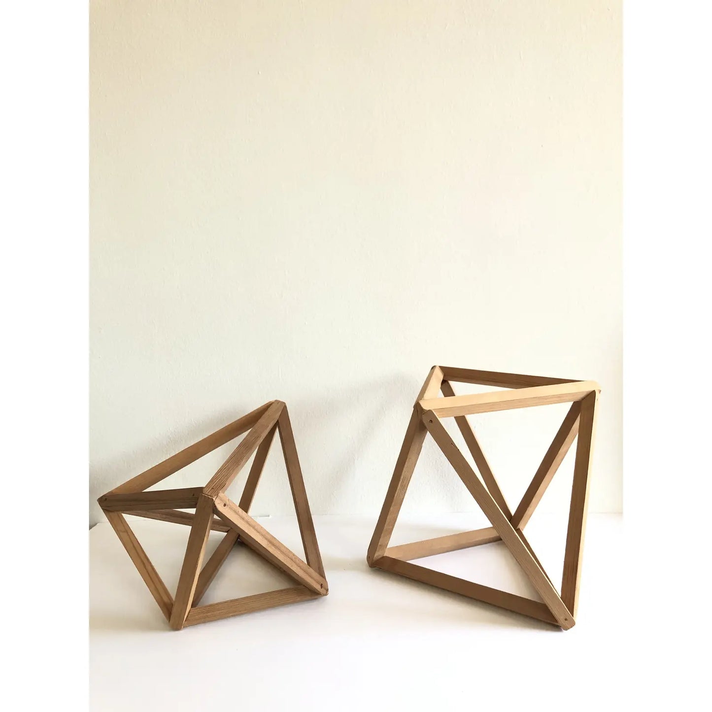 Handcrafted Wood Geometric Form Sculptures - a Pair