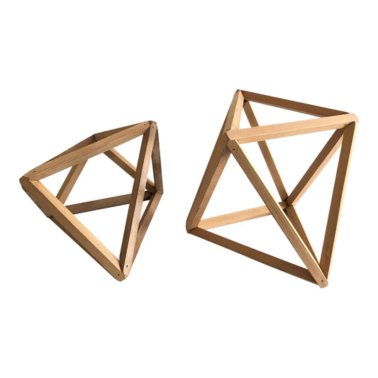 Handcrafted Wood Geometric Form Sculptures - a Pair