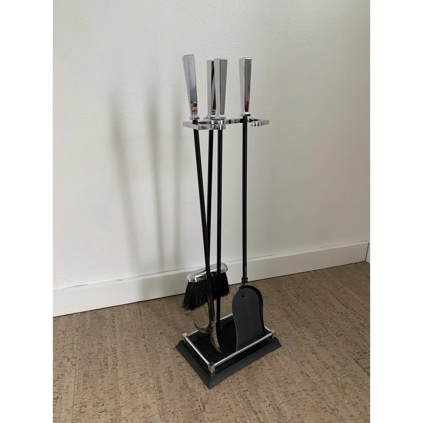 Late 20th Century Transitional Modern Chrome Fireplace Tool Set- 4 Pieces
