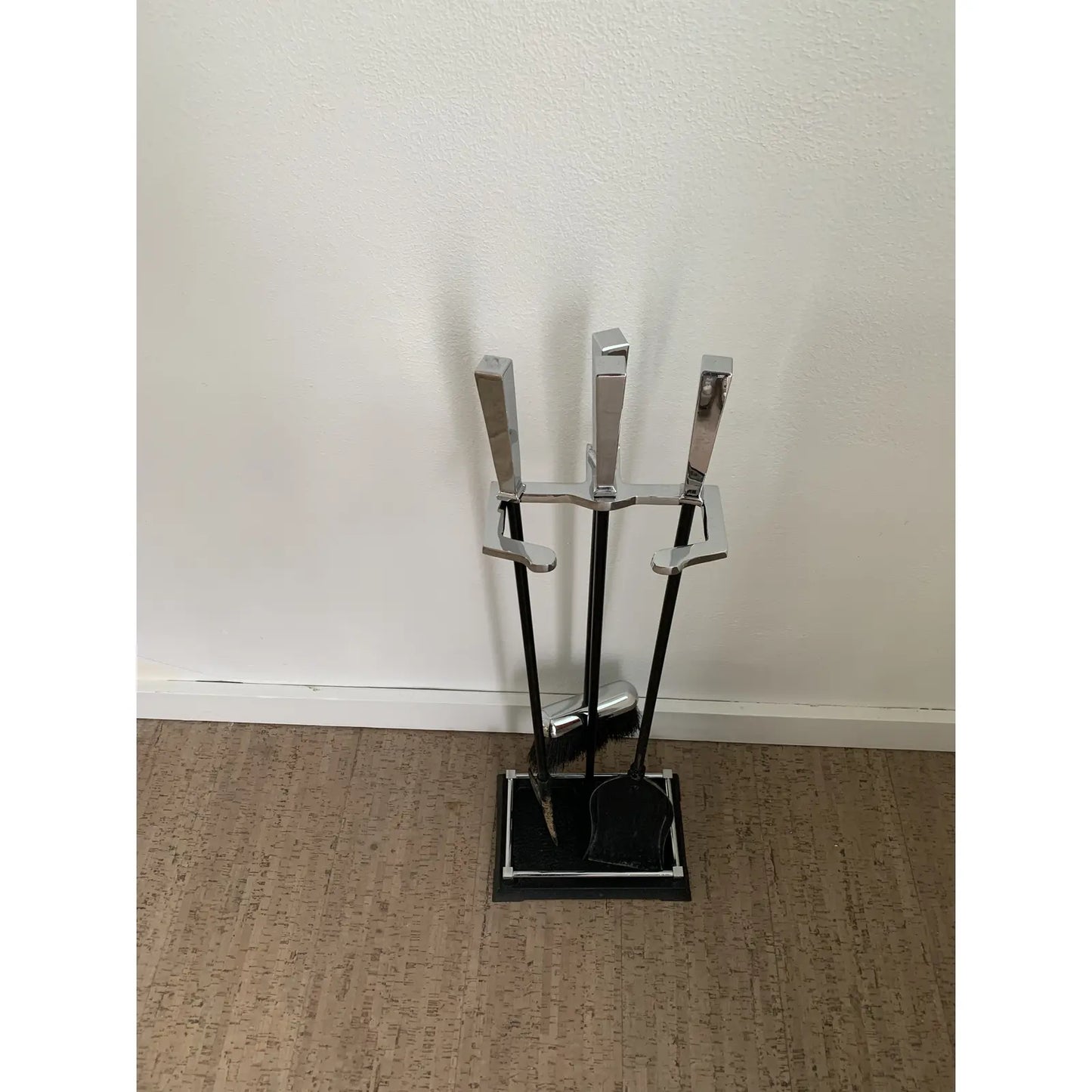 Late 20th Century Transitional Modern Chrome Fireplace Tool Set- 4 Pieces