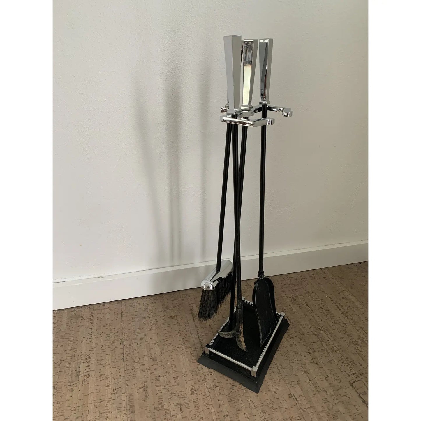 Late 20th Century Transitional Modern Chrome Fireplace Tool Set- 4 Pieces