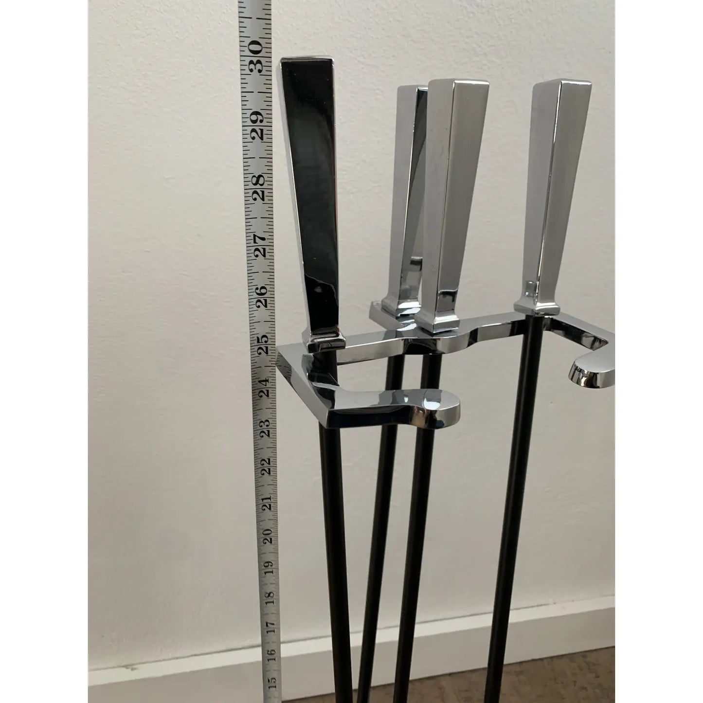 Late 20th Century Transitional Modern Chrome Fireplace Tool Set- 4 Pieces