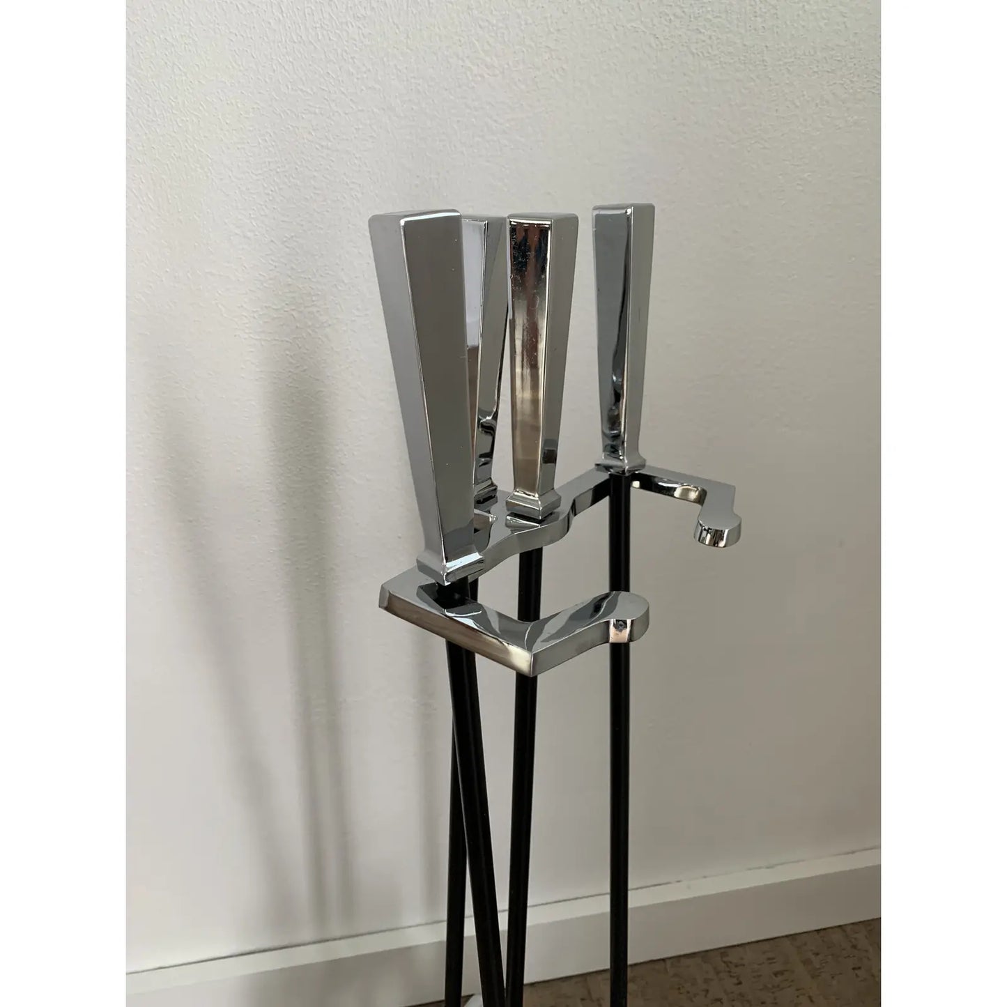Late 20th Century Transitional Modern Chrome Fireplace Tool Set- 4 Pieces