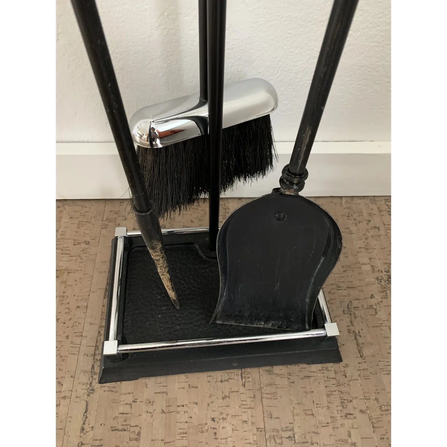 Late 20th Century Transitional Modern Chrome Fireplace Tool Set- 4 Pieces