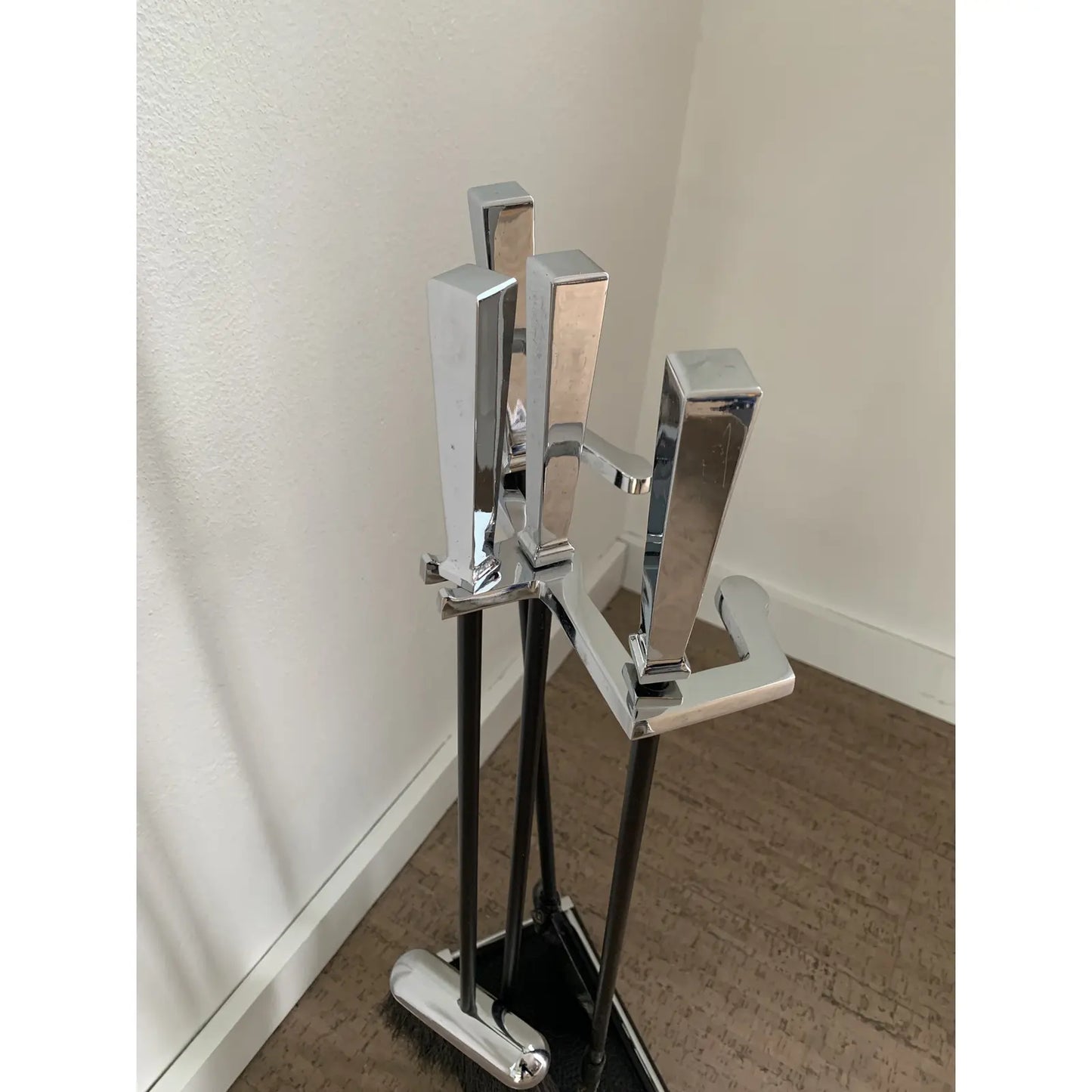 Late 20th Century Transitional Modern Chrome Fireplace Tool Set- 4 Pieces
