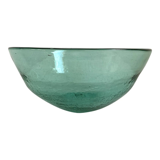 Tropical Turquoise Blown Crackled Glass Handmade Bowl