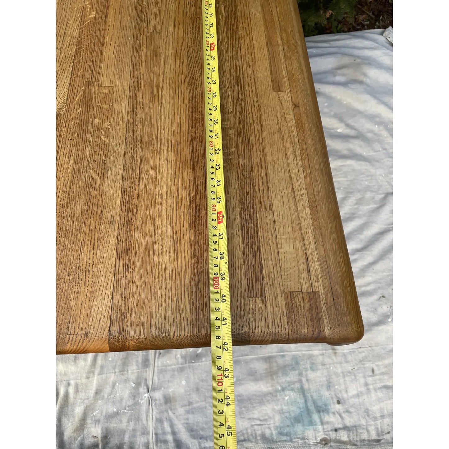 Vintage Modern Butcher Block Oak Scroll Edge Expandable Dining Table