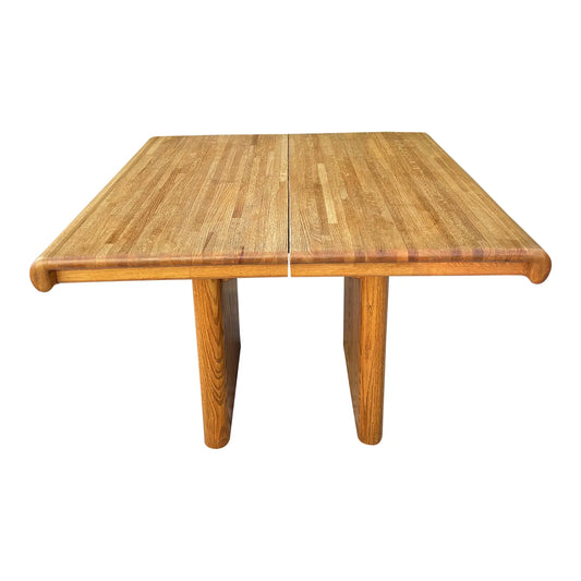 Vintage Modern Butcher Block Oak Scroll Edge Expandable Dining Table