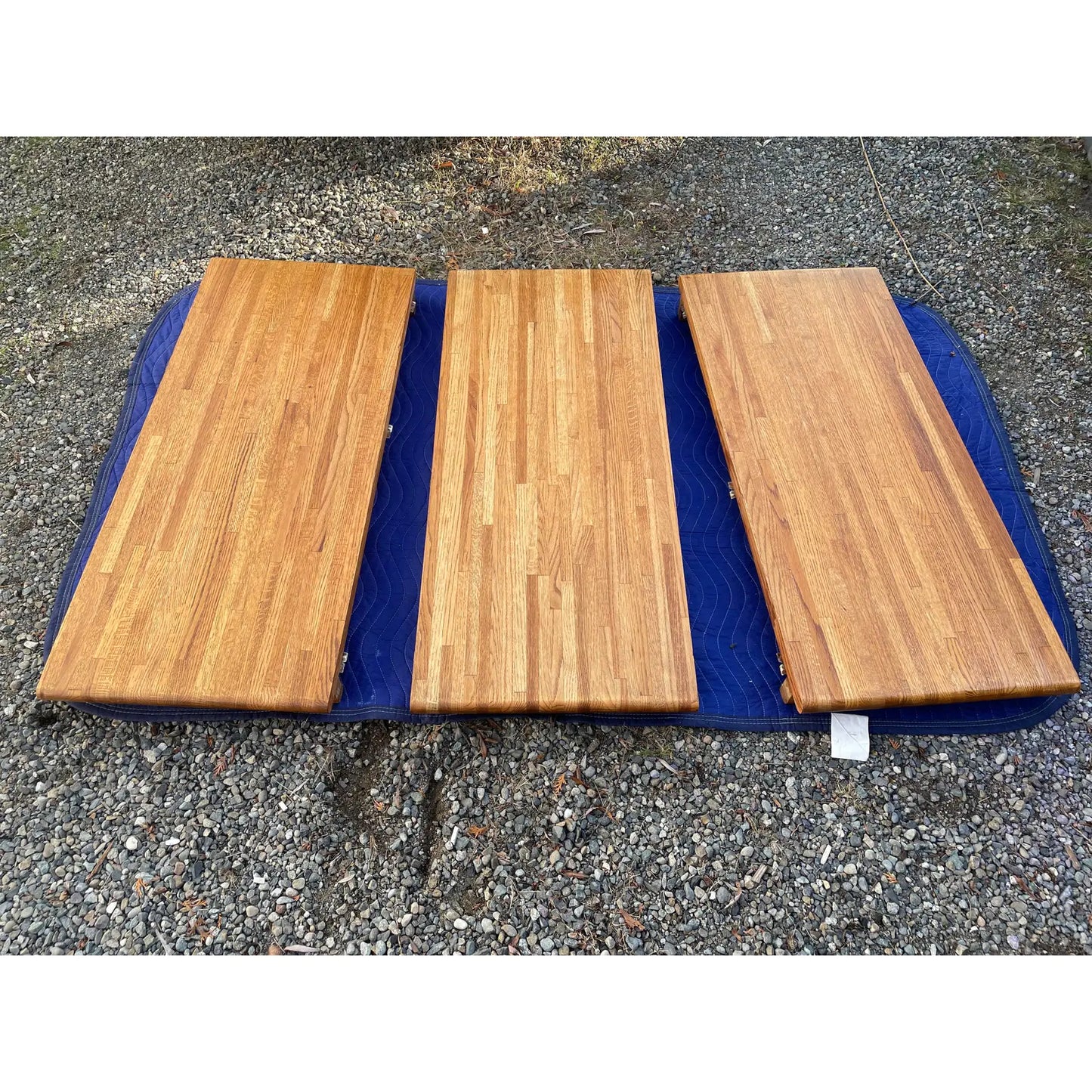 Vintage Modern Butcher Block Oak Scroll Edge Expandable Dining Table