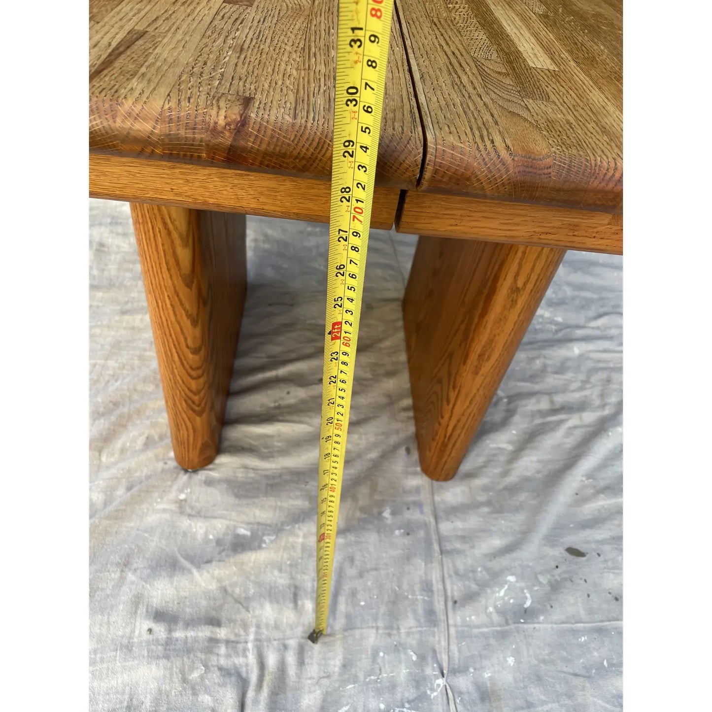 Vintage Modern Butcher Block Oak Scroll Edge Expandable Dining Table