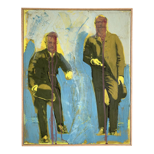 "Men With Hats" Framed Contemporary Expressionist Figurative Oil Painting on Canvas
