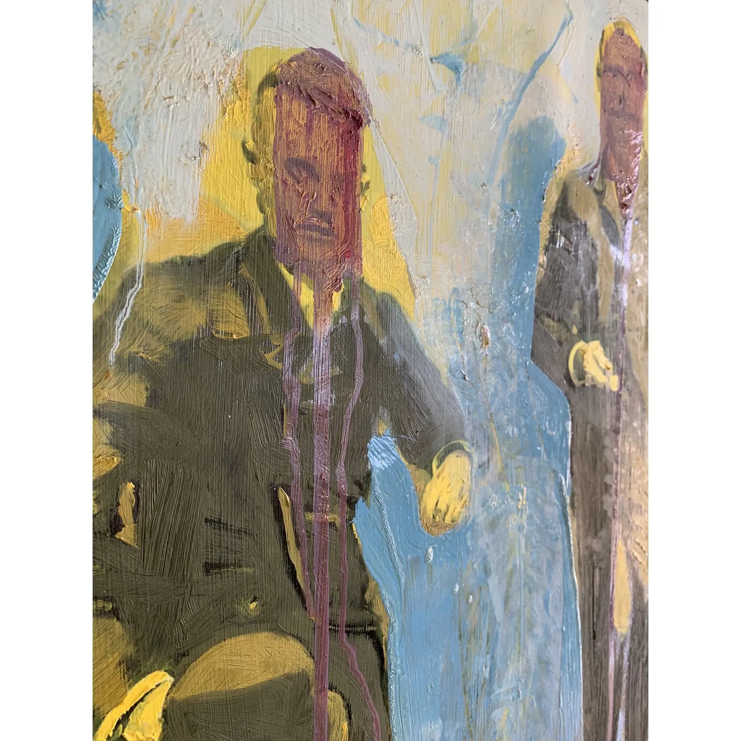 "Men With Hats" Framed Contemporary Expressionist Figurative Oil Painting on Canvas