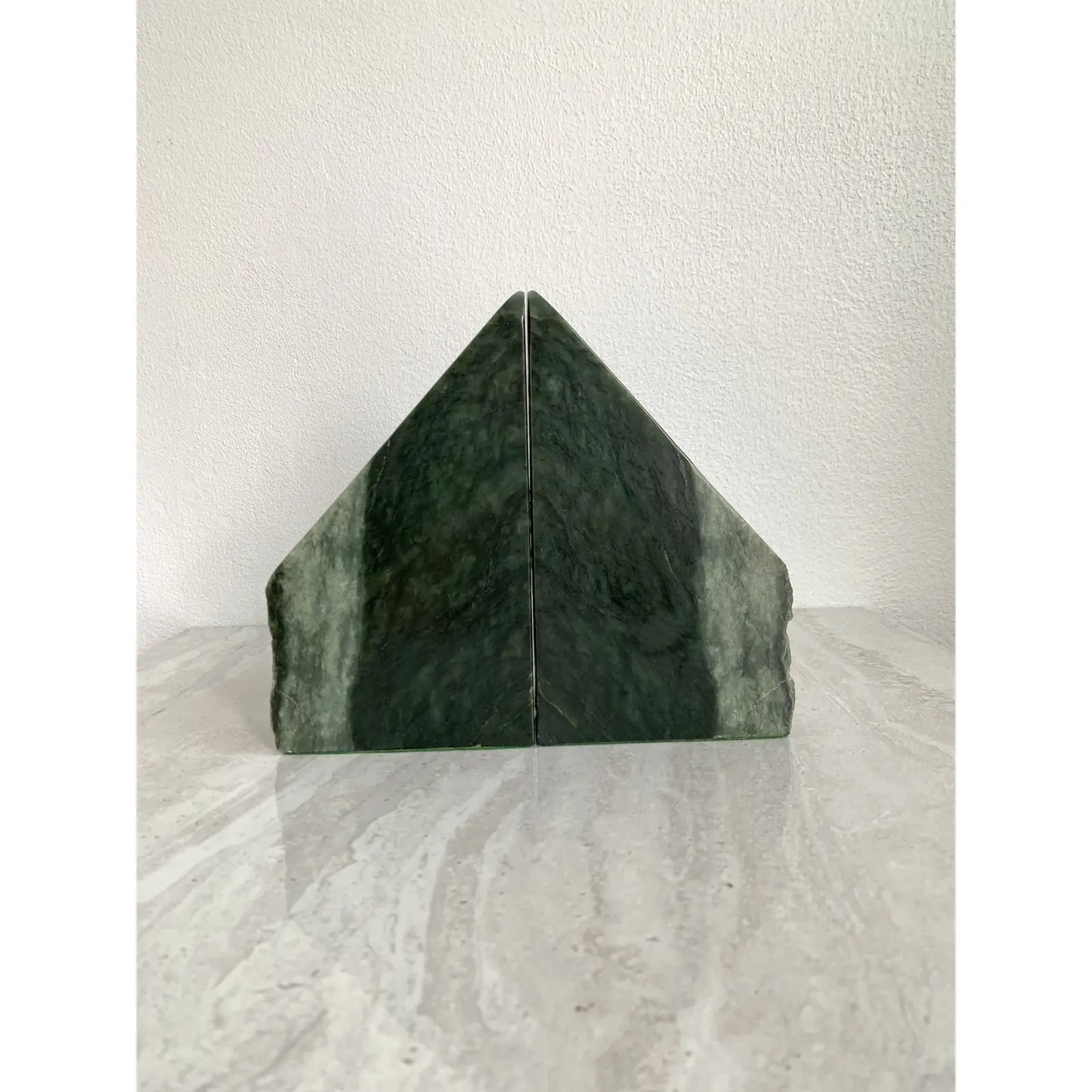 Mid-Century Green Live Edge Marble Bookends- a Pair