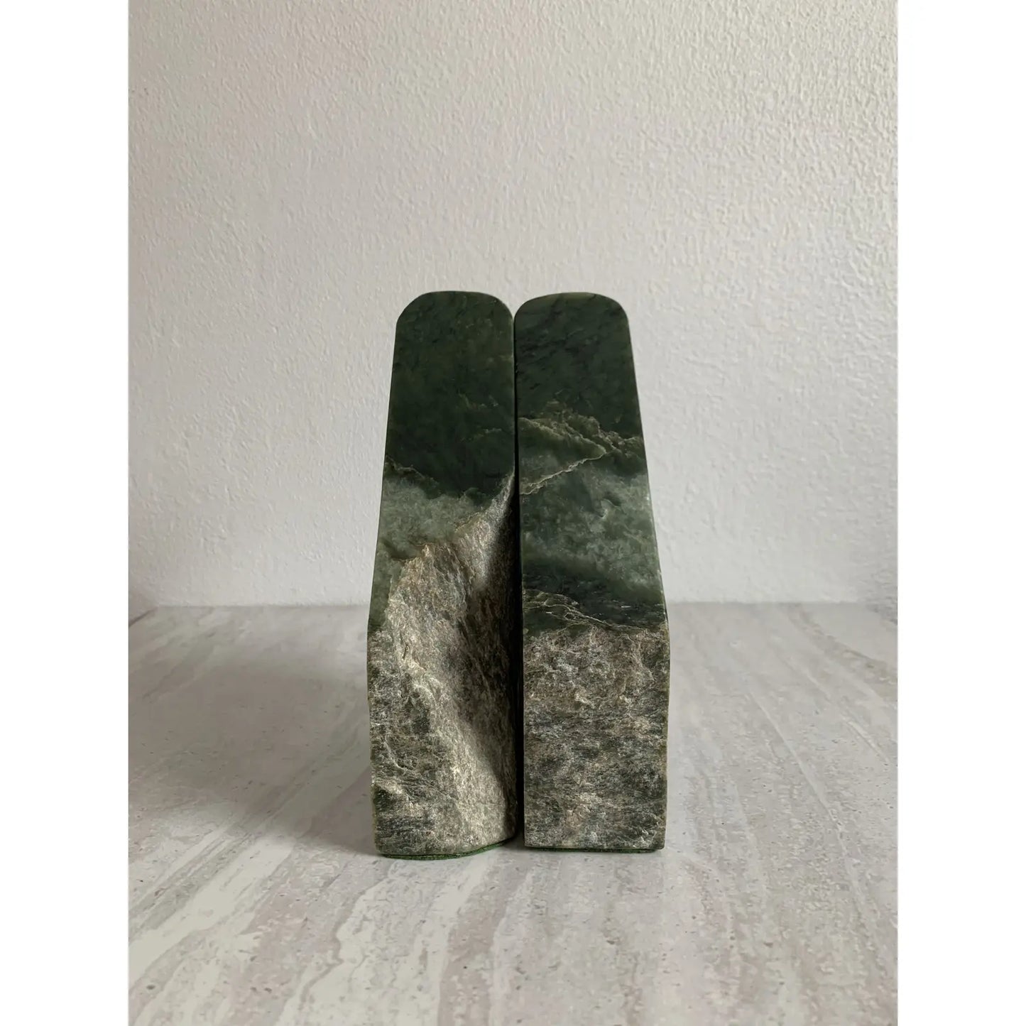Mid-Century Green Live Edge Marble Bookends- a Pair