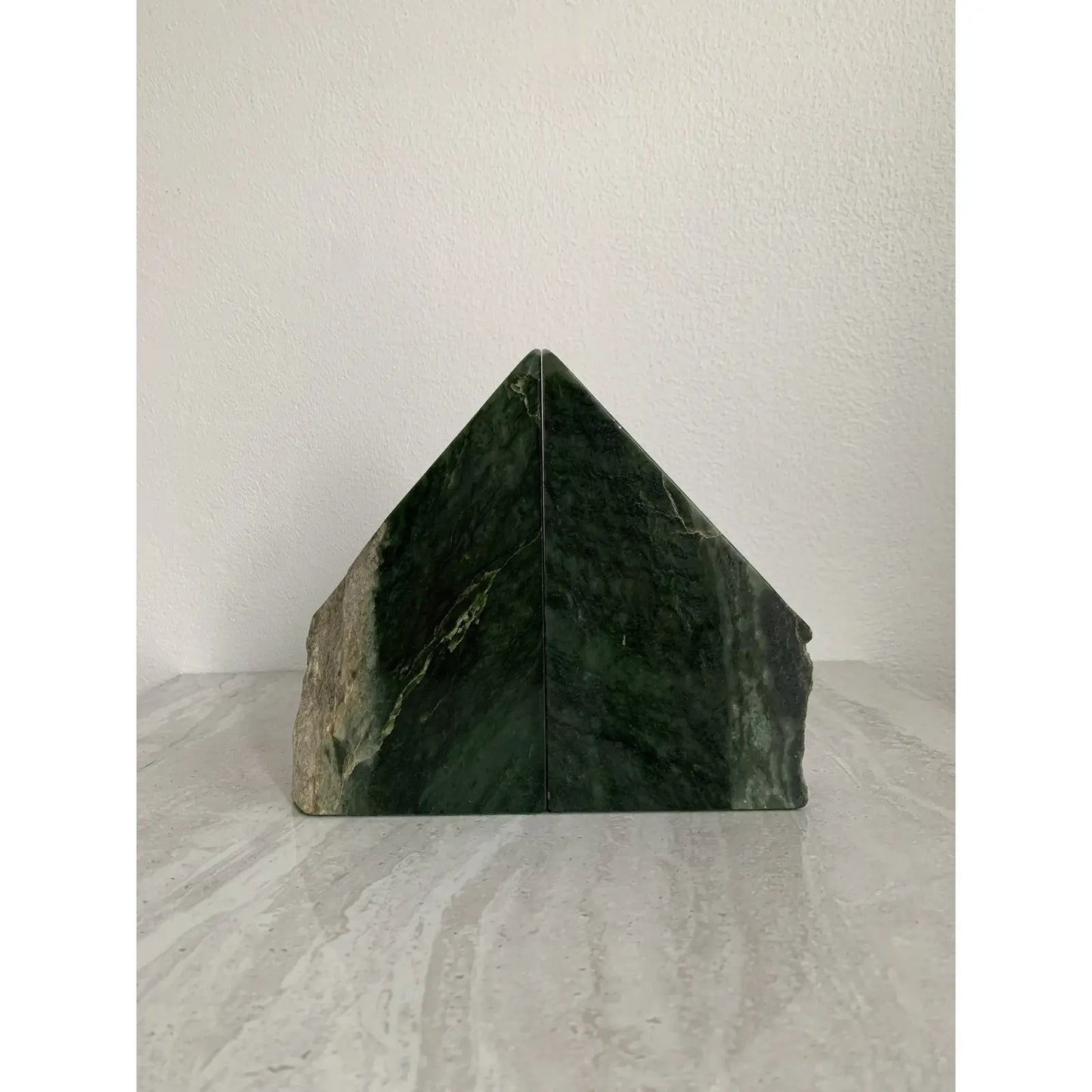 Mid-Century Green Live Edge Marble Bookends- a Pair