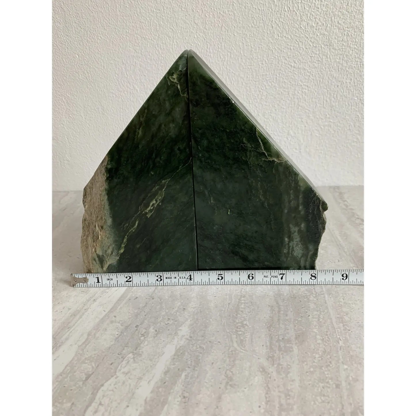 Mid-Century Green Live Edge Marble Bookends- a Pair