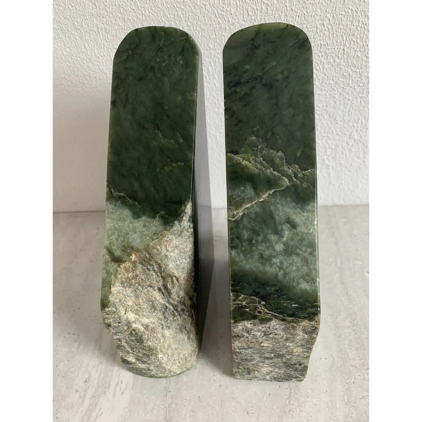 Mid-Century Green Live Edge Marble Bookends- a Pair