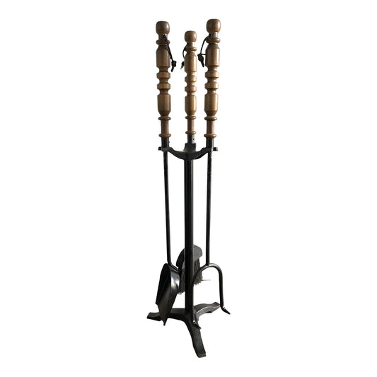Mid-Century Modern Turned Wood Fireplace Tools