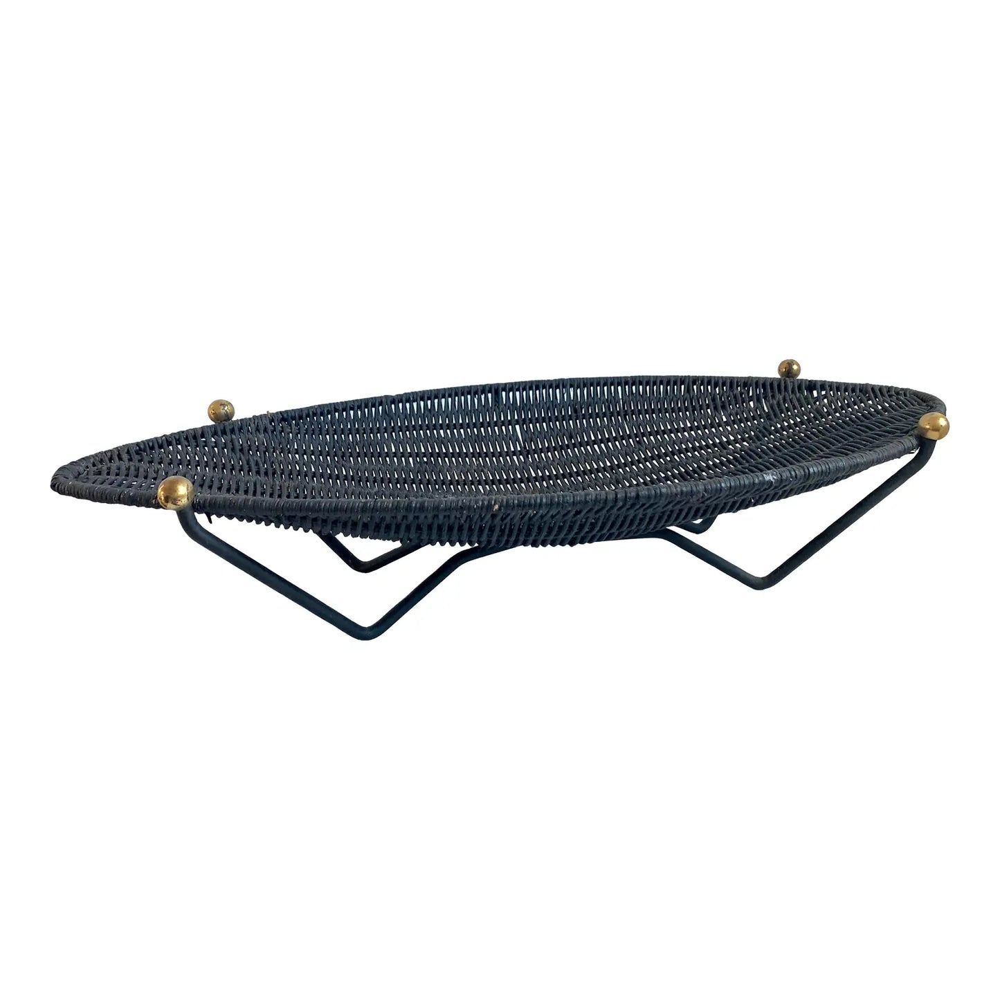 Mid 20th Century Mid-Century Wicker Basket on Iron & Brass Ball Stand