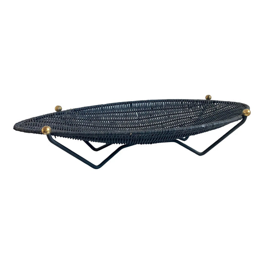 Mid 20th Century Mid-Century Wicker Basket on Iron & Brass Ball Stand