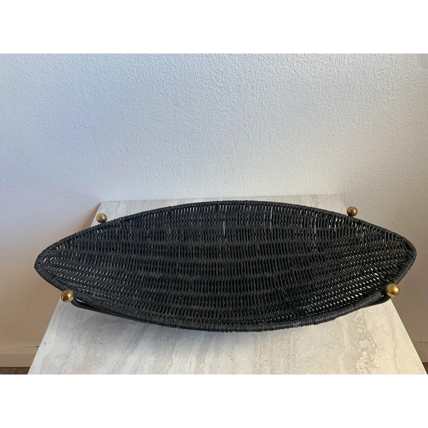 Mid 20th Century Mid-Century Wicker Basket on Iron & Brass Ball Stand