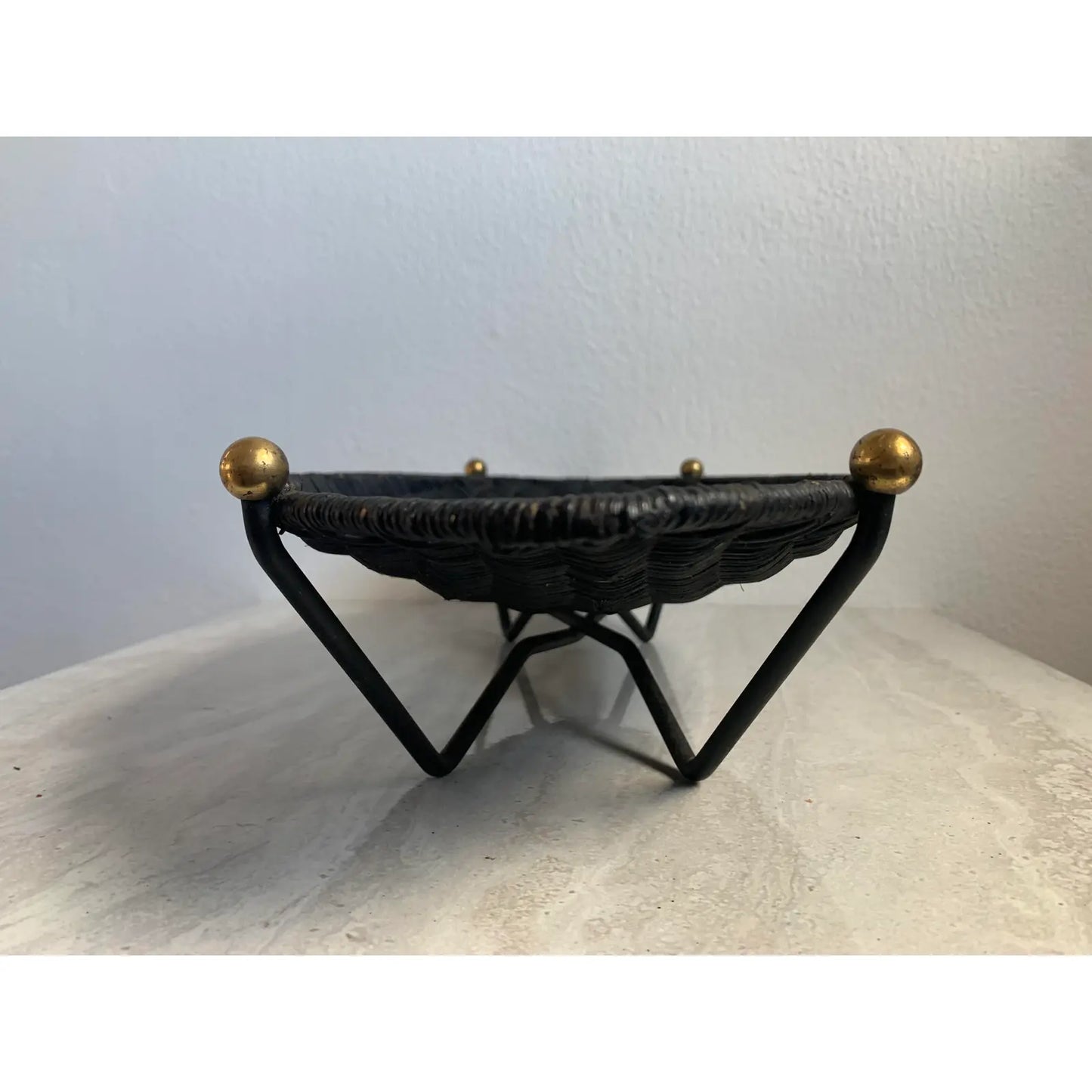 Mid 20th Century Mid-Century Wicker Basket on Iron & Brass Ball Stand