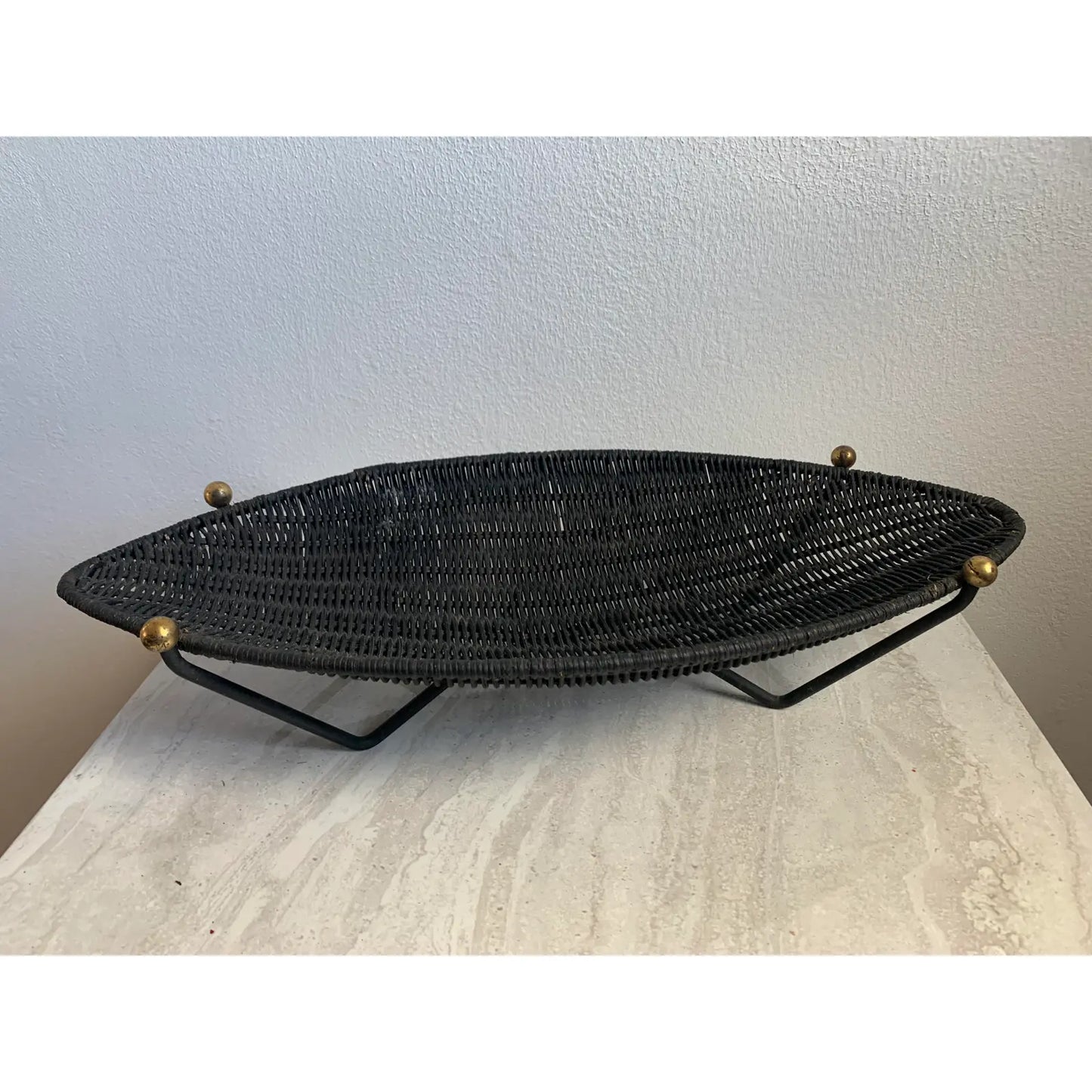 Mid 20th Century Mid-Century Wicker Basket on Iron & Brass Ball Stand