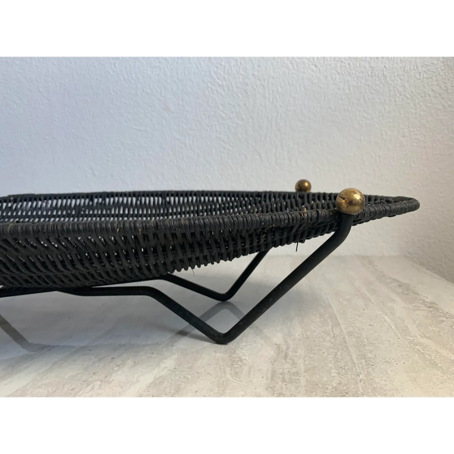 Mid 20th Century Mid-Century Wicker Basket on Iron & Brass Ball Stand