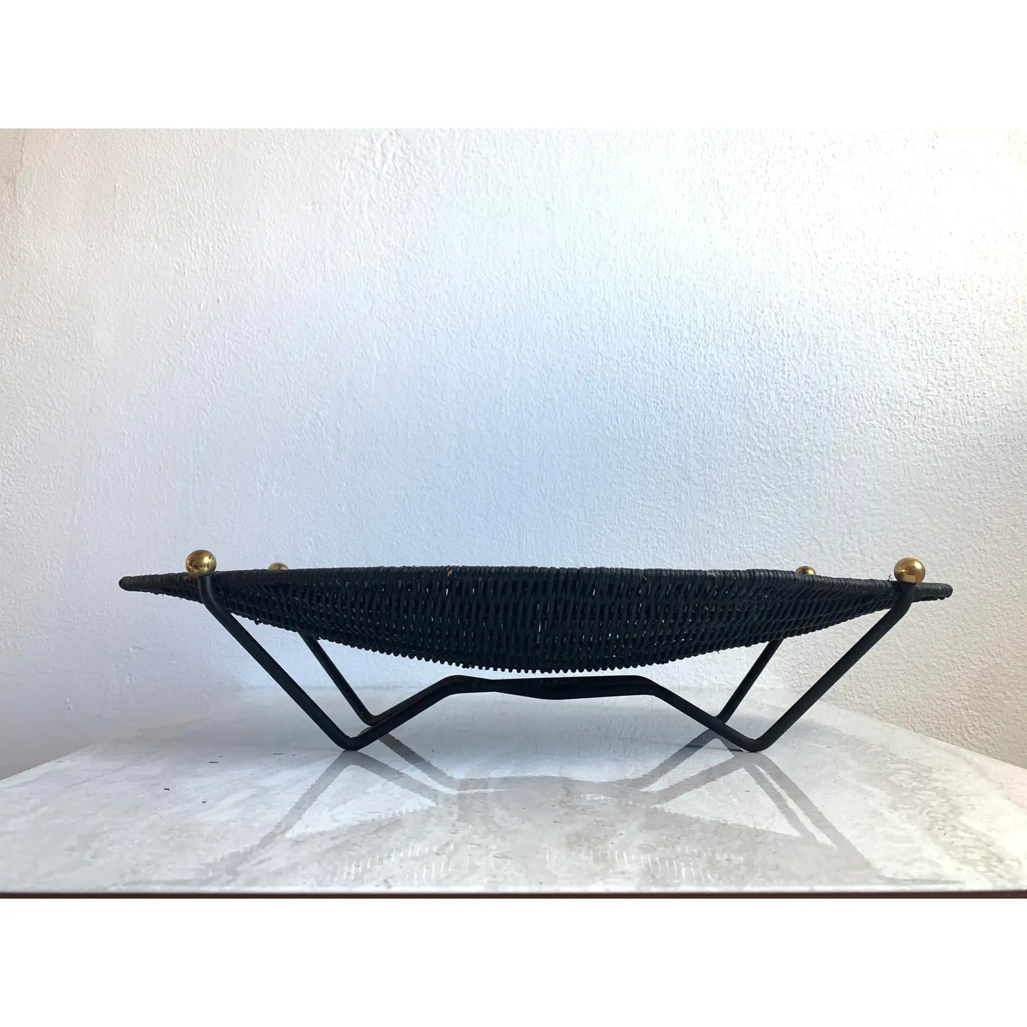 Mid 20th Century Mid-Century Wicker Basket on Iron & Brass Ball Stand