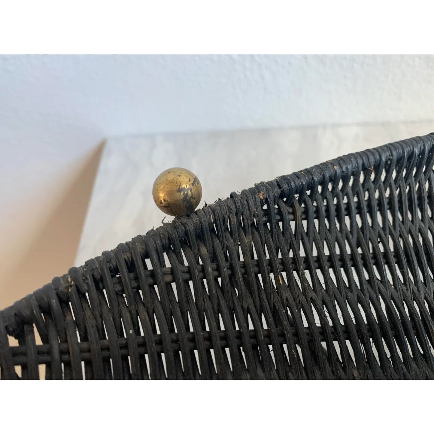Mid 20th Century Mid-Century Wicker Basket on Iron & Brass Ball Stand